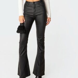 Edikted Black Leather Flare Pant